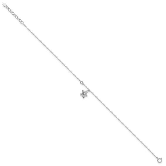 Sterling Silver Rhodium-plated CZ Turtle Charm 9 inch Plus 1 inch Extender - Total 10 inch Anklet