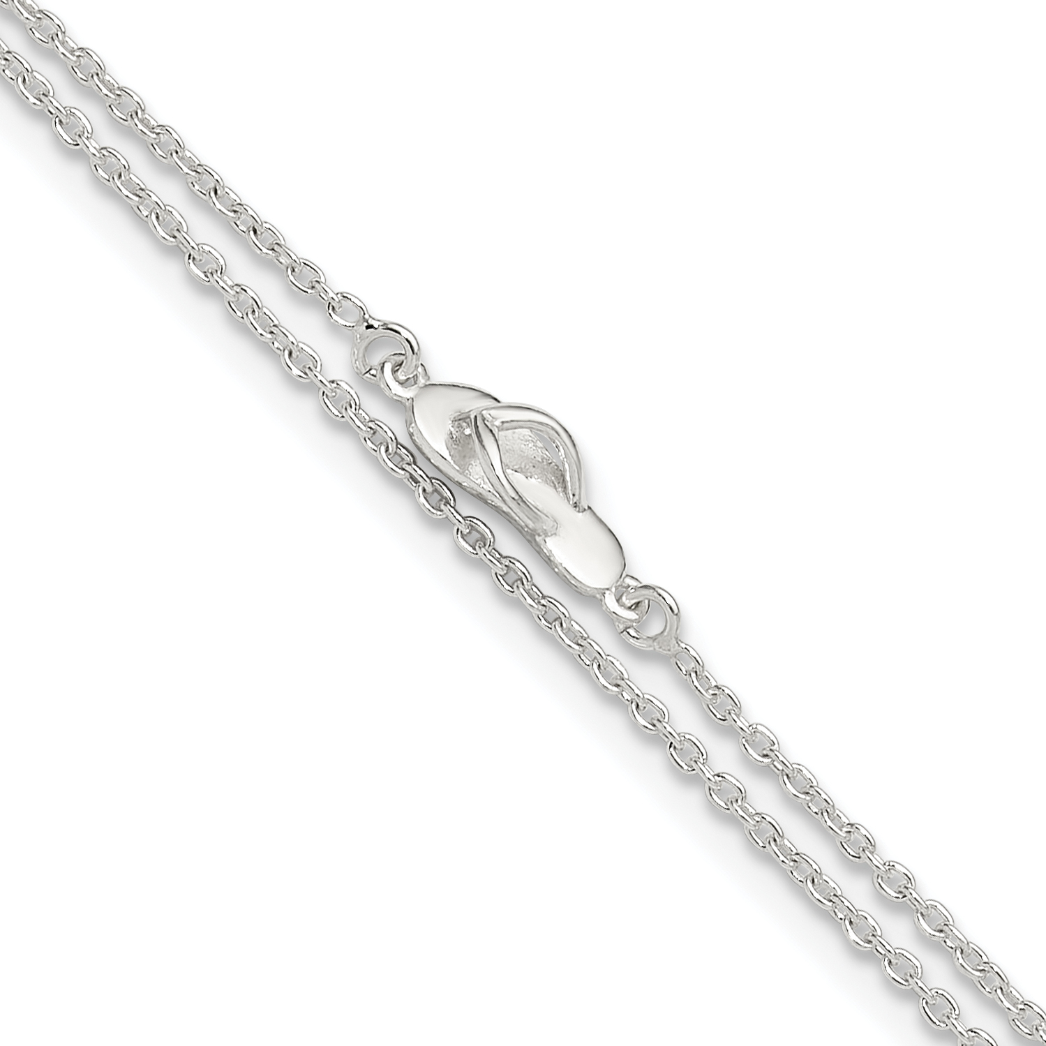 Sterling Silver CZ Flip Flop 9in Plus 1in Ext. Anklet (QG5757-9)
