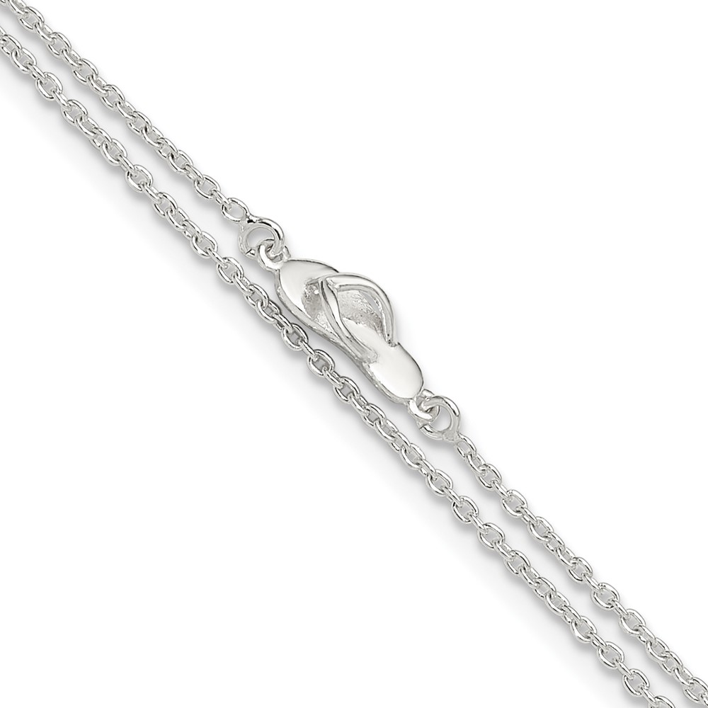Sterling Silver CZ Flip Flop 9in Plus 1in Ext. Anklet (QG5757-9)