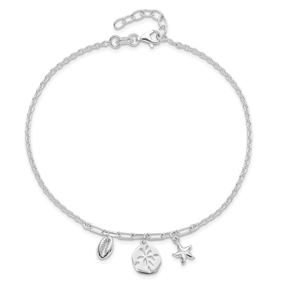 Sterling Silver Shell/SandDollar/Starfish 9 inch Plus 1 inch Extender - Total 10 inch Anklet