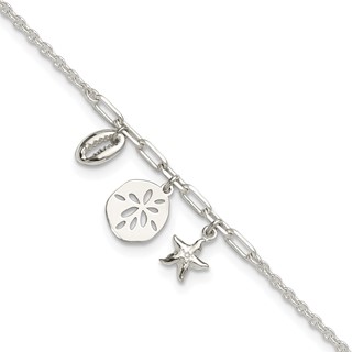 Sterling Silver Shell/SandDollar/Starfish 9 inch Plus 1 inch Extender - Total 10 inch Anklet