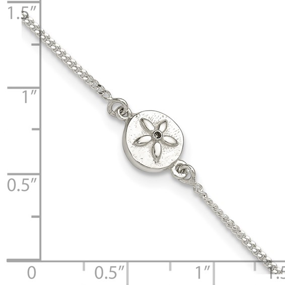 Sterling Silver CZ Sand Dollar 9 inch Plus 1 inch Extender - Total 10 inch Anklet