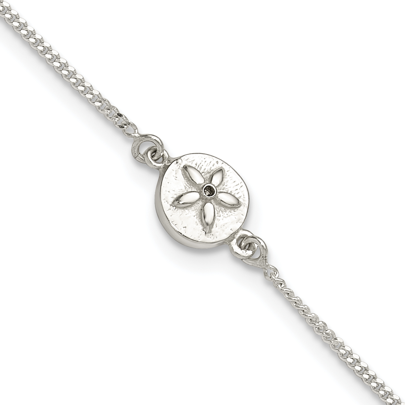 Sterling Silver with CZ Sand Dollar 9in Plus 1 in Ext. Anklet (QG5759-9)