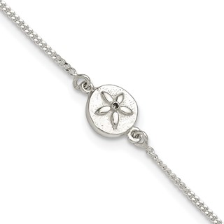 Sterling Silver CZ Sand Dollar 9 inch Plus 1 inch Extender - Total 10 inch Anklet
