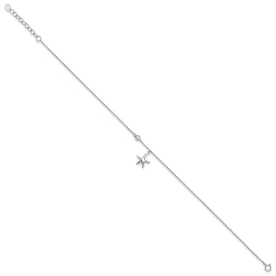 Sterling Silver Rhodium-plated CZ Starfish 9 inch Plus 1 inch Extender  - Total 10 inch Anklet