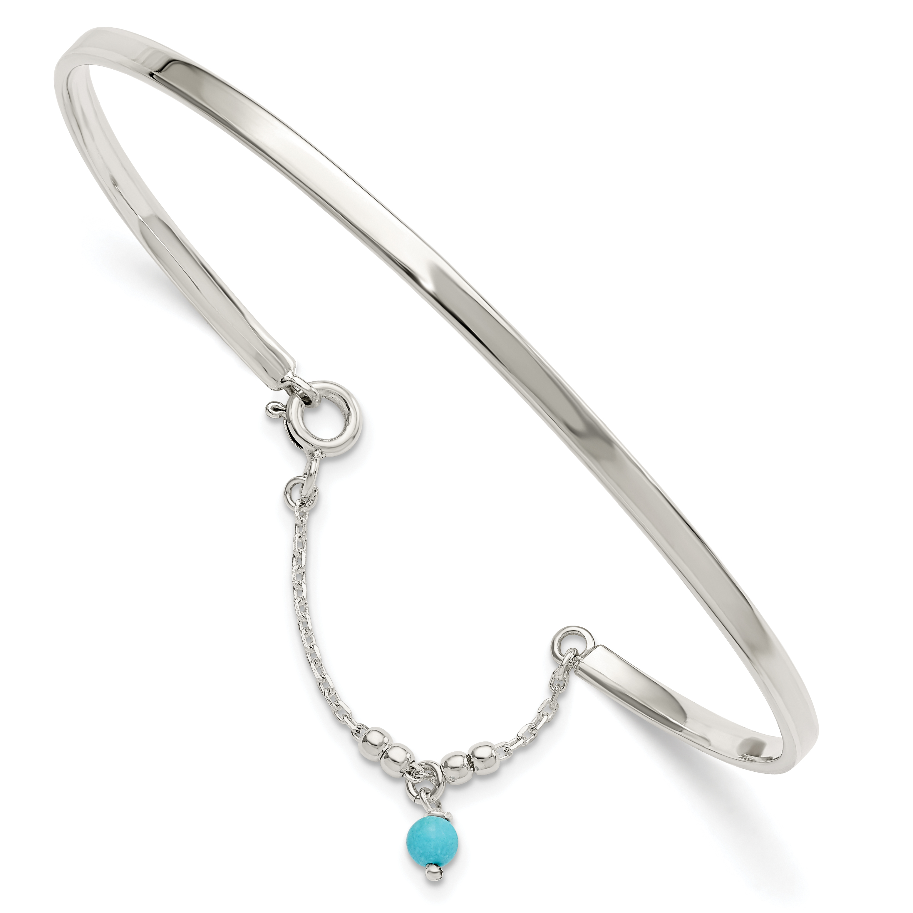 Sterling Silver Turquoise Bead Bangle Anklet (QG5761)