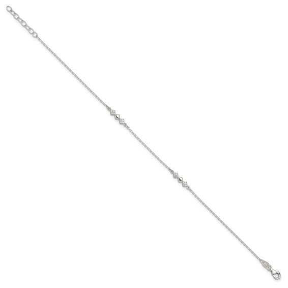 Sterling Silver CZ Shapes 9 inch Plus 1 inch Extender  - Total 10 inch Anklet