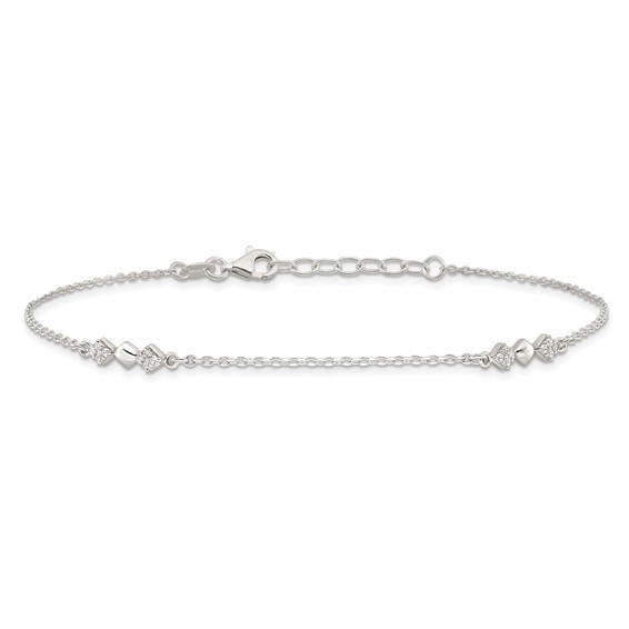 Sterling Silver CZ Shapes 9 inch Plus 1 inch Extender  - Total 10 inch Anklet