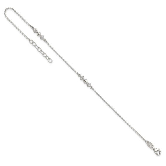 Sterling Silver CZ Shapes 9 inch Plus 1 inch Extender  - Total 10 inch Anklet