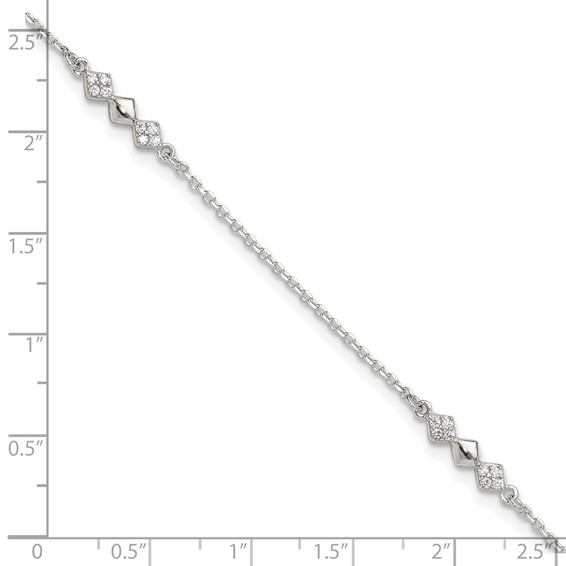 Sterling Silver CZ Shapes 9 inch Plus 1 inch Extender  - Total 10 inch Anklet