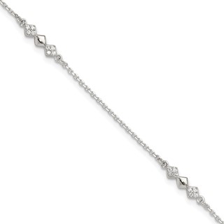 Sterling Silver CZ Shapes 9 inch Plus 1 inch Extender  - Total 10 inch Anklet