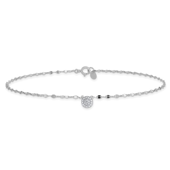 Sterling Silver Rhodium-plated Polished CZ Anklet