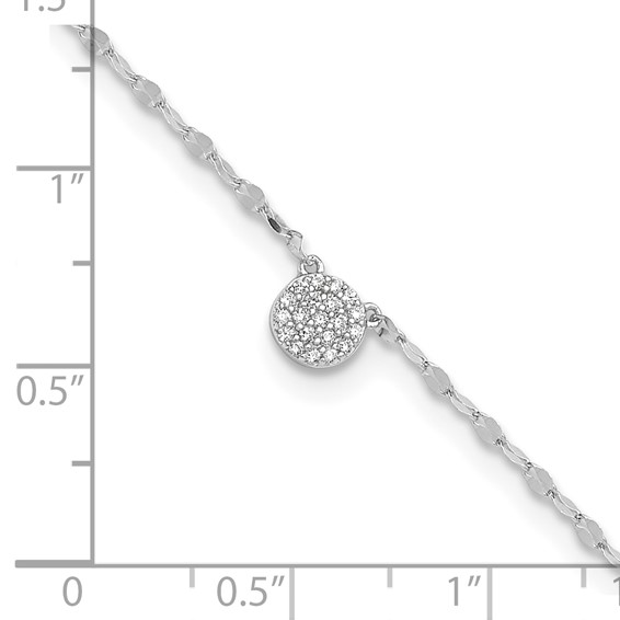 Sterling Silver Rhodium-plated Polished CZ Anklet