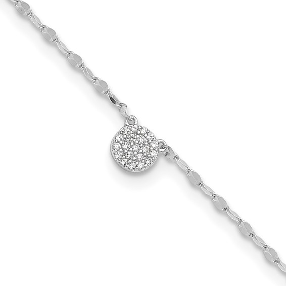 Sterling Silver Rhodium-plated Polished CZ Anklet