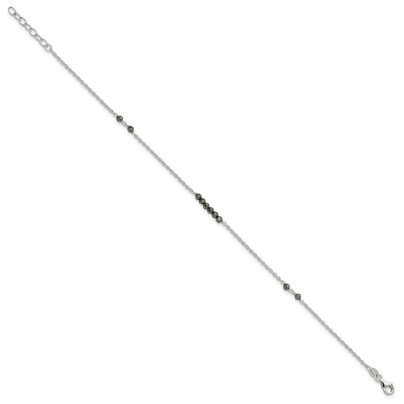 Sterling Silver Black CZ Beads 9 inch Plus 1 inch Extender - Total 10 inch Anklet