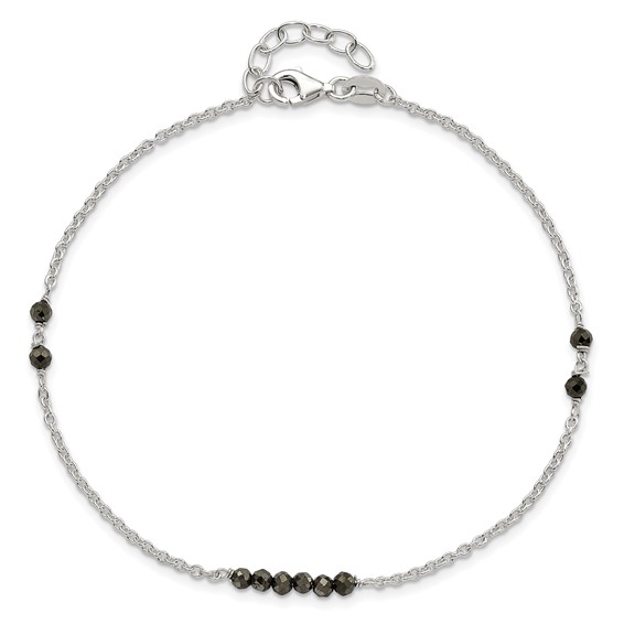 Sterling Silver Black CZ Beads 9 inch Plus 1 inch Extender - Total 10 inch Anklet