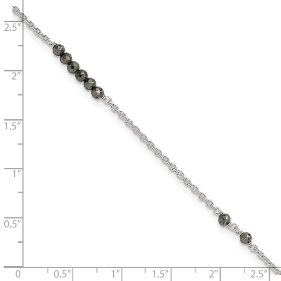 Sterling Silver Black CZ Beads 9 inch Plus 1 inch Extender - Total 10 inch Anklet