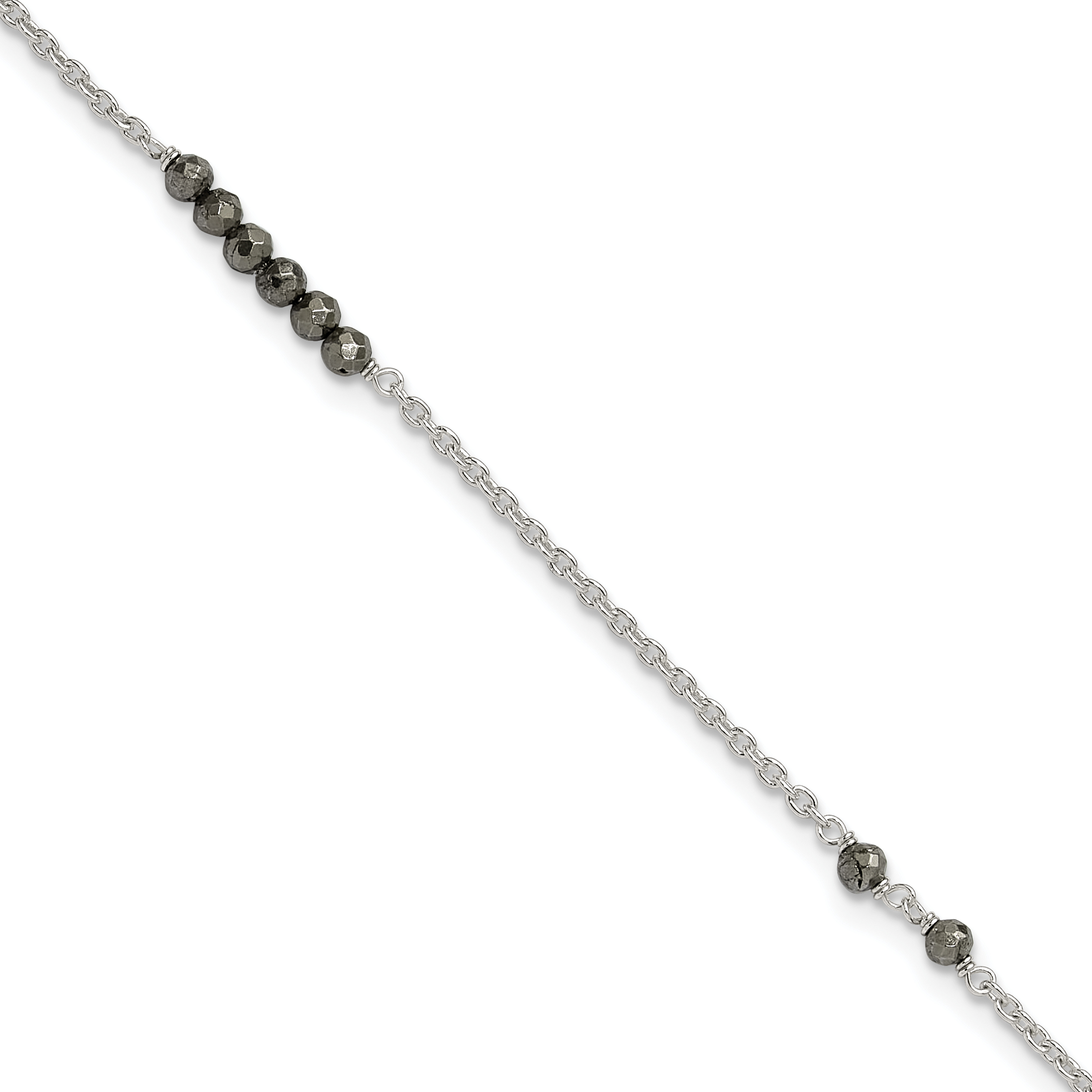 Sterling Silver Black CZ Beads 9in Plus 1 in Ext. Anklet (QG5765-9)