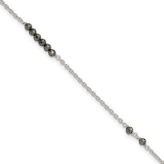 Sterling Silver Black CZ Beads 9 inch Plus 1 inch Extender - Total 10 inch Anklet