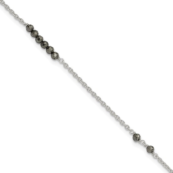 Sterling Silver Black CZ Beads 9 inch Plus 1 inch Extender - Total 10 inch Anklet