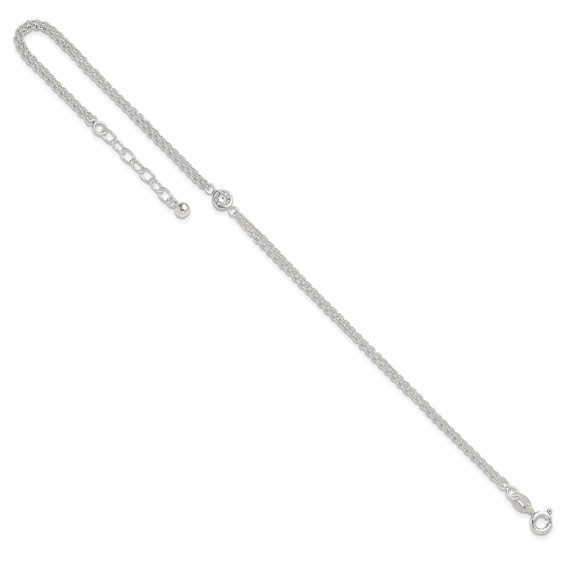 Sterling Silver Bezel CZ 2-Strand 9 inch Plus 1 inch Extender - Total 10 inch Anklet