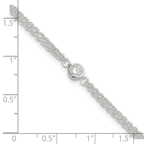 Sterling Silver Bezel CZ 2-Strand 9 inch Plus 1 inch Extender - Total 10 inch Anklet