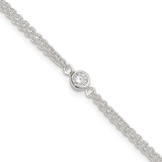Sterling Silver Bezel CZ 2-Strand 9 inch Plus 1 inch Extender - Total 10 inch Anklet