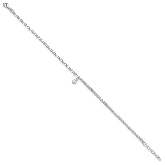 Sterling Silver CZ Fancy Chain 9 inch Plus 1 inch Extender - Total 10 inch Anklet