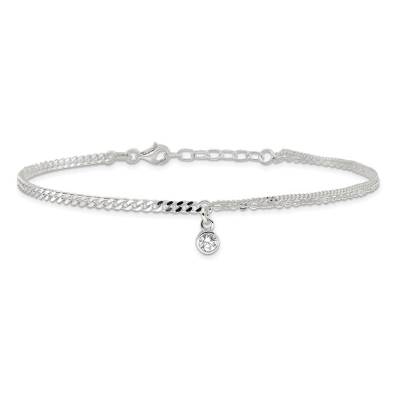Sterling Silver CZ Fancy Chain 9 inch Plus 1 inch Extender - Total 10 inch Anklet