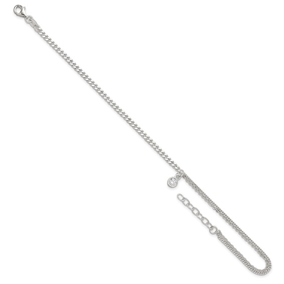 Sterling Silver CZ Fancy Chain 9 inch Plus 1 inch Extender - Total 10 inch Anklet