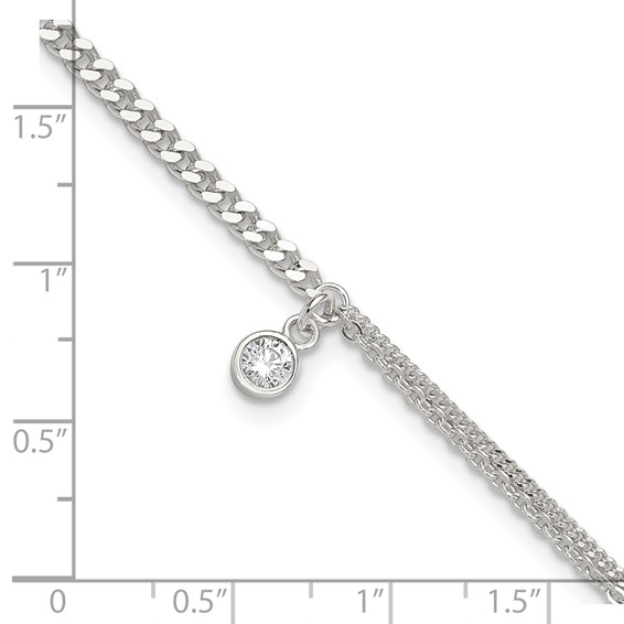 Sterling Silver CZ Fancy Chain 9 inch Plus 1 inch Extender - Total 10 inch Anklet