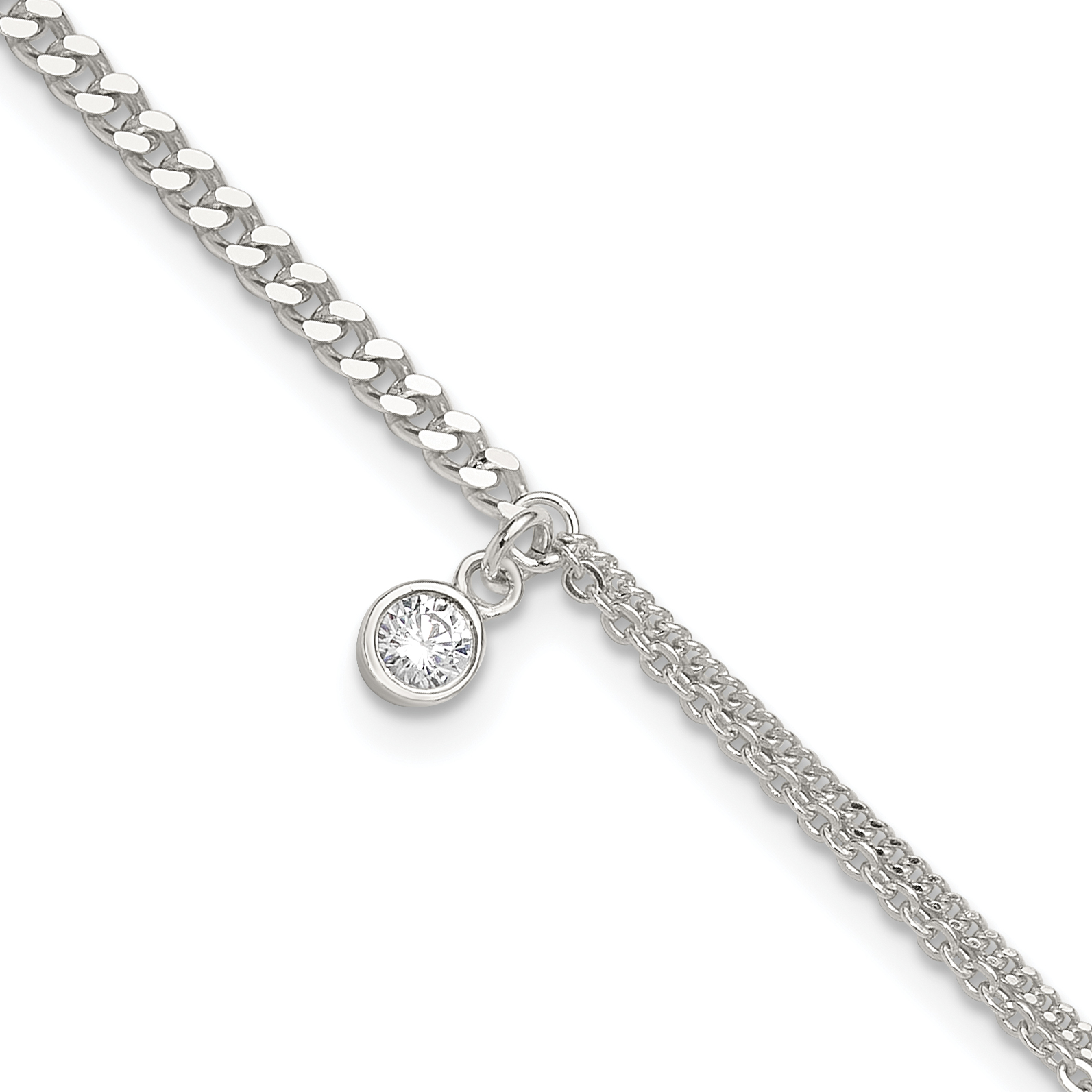 Sterling Silver CZ Fancy Chain 9in Plus 1in Ext. Anklet (QG5767-9)