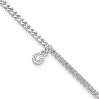 Sterling Silver CZ Fancy Chain 9 inch Plus 1 inch Extender - Total 10 inch Anklet