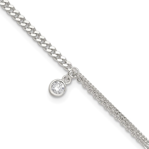 Sterling Silver CZ Fancy Chain 9 inch Plus 1 inch Extender - Total 10 inch Anklet
