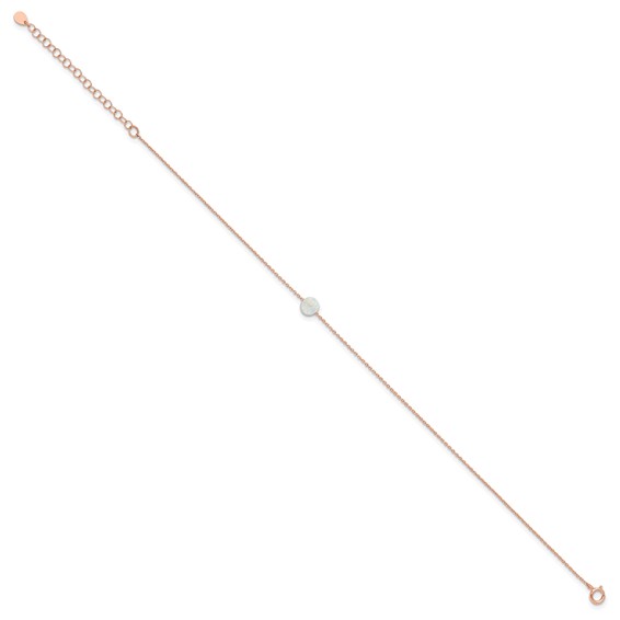 Sterling Silver Rose-tone White Created Opal Bead 9 inch Plus 2 inch Extender - Total 11 inch Anklet