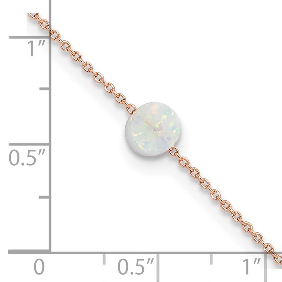 Sterling Silver Rose-tone White Created Opal Bead 9 inch Plus 2 inch Extender - Total 11 inch Anklet