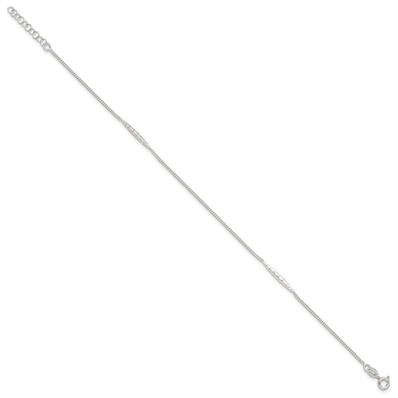 Sterling Silver Textured Bar 9 inch Plus 1 inch Extender - Total 10 inch Anklet