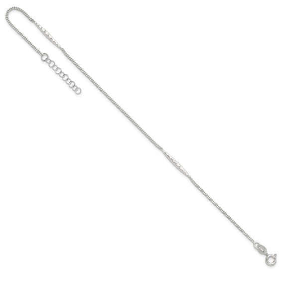Sterling Silver Textured Bar 9 inch Plus 1 inch Extender - Total 10 inch Anklet