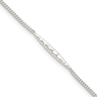 Sterling Silver Textured Bar 9 inch Plus 1 inch Extender - Total 10 inch Anklet