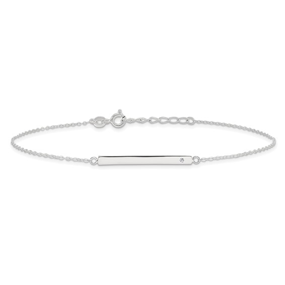 Sterling Silver Crystal Bar 9 inch Plus 1 inch Extender - Total 10 inch Anklet