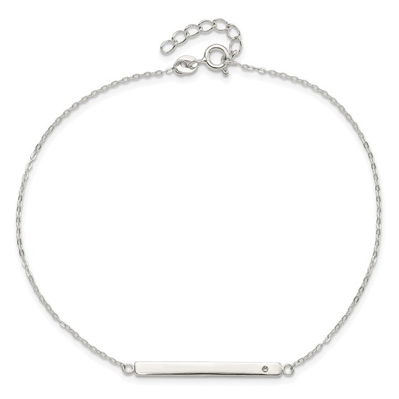 Sterling Silver Crystal Bar 9 inch Plus 1 inch Extender - Total 10 inch Anklet