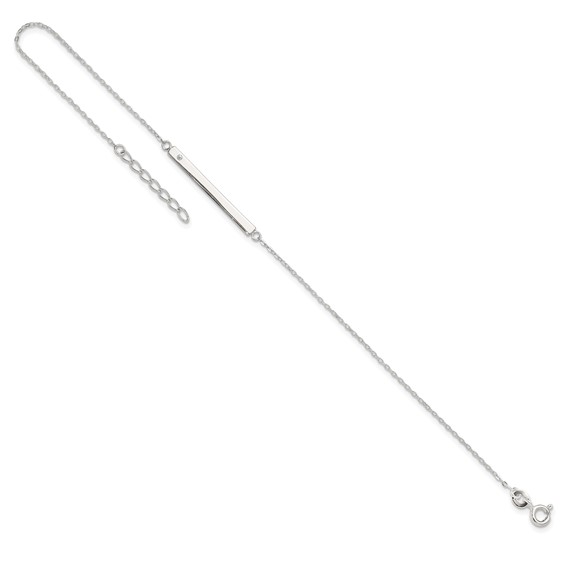 Sterling Silver Crystal Bar 9 inch Plus 1 inch Extender - Total 10 inch Anklet