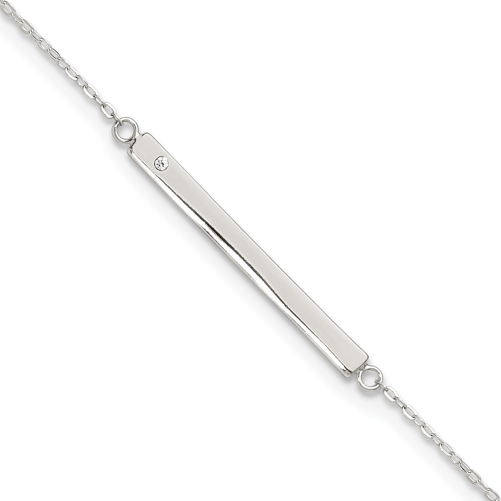 Sterling Silver Polished Crystal Bar 9in Plus 1in ext Anklet (QG5770-9)