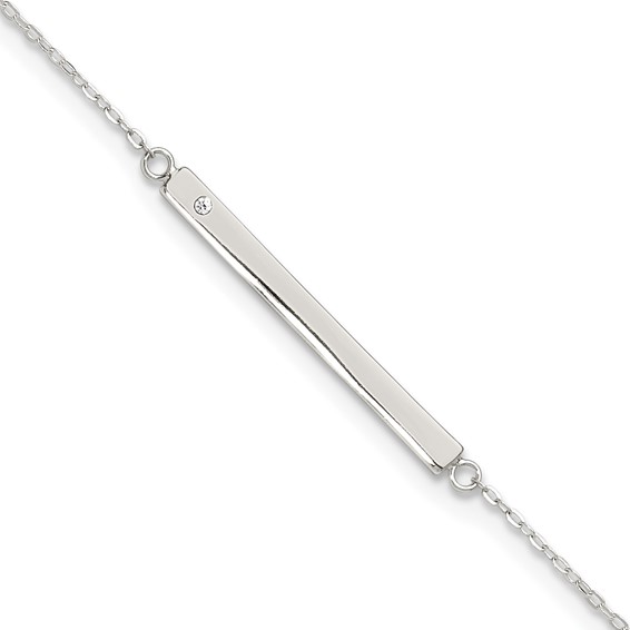 Sterling Silver Crystal Bar 9 inch Plus 1 inch Extender - Total 10 inch Anklet
