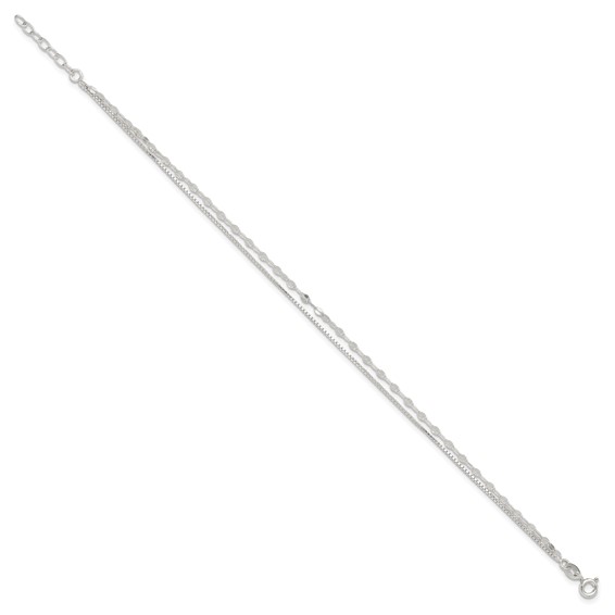 Sterling Silver 2-Strand 9 inch Plus 1 inch Extender - Total 10 inch Anklet