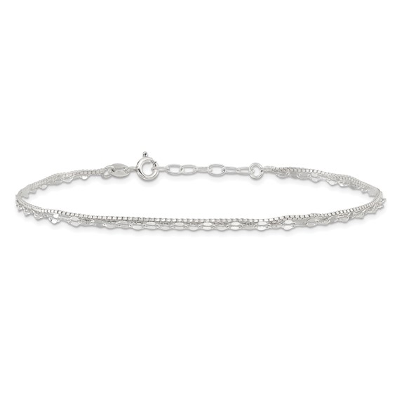 Sterling Silver 2-Strand 9 inch Plus 1 inch Extender - Total 10 inch Anklet