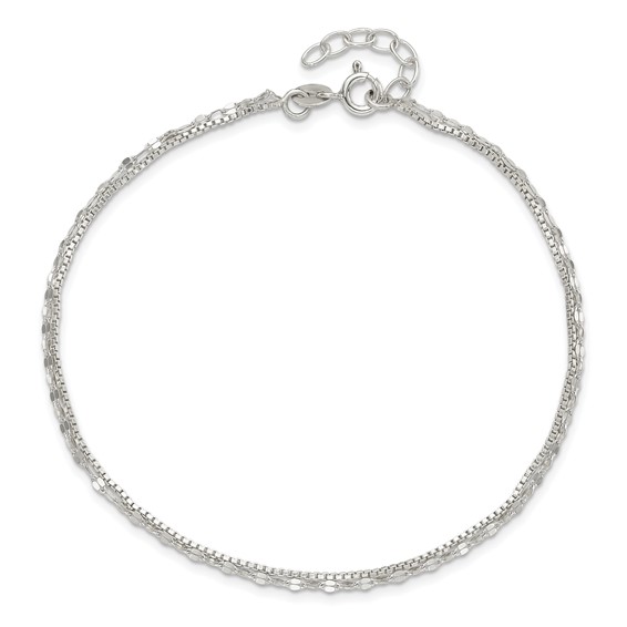 Sterling Silver 2-Strand 9 inch Plus 1 inch Extender - Total 10 inch Anklet