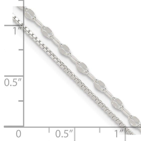 Sterling Silver 2-Strand 9 inch Plus 1 inch Extender - Total 10 inch Anklet