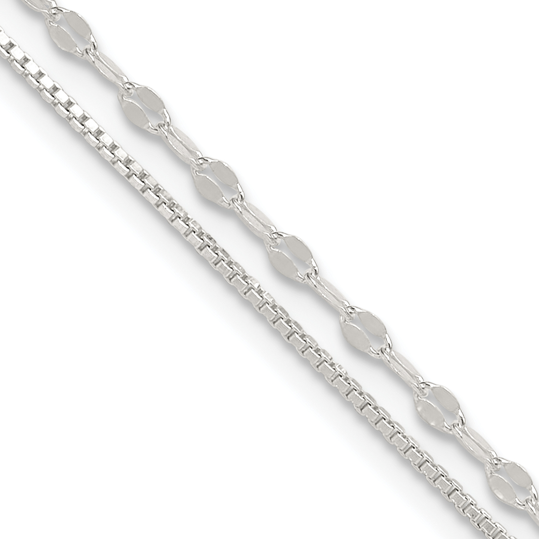 Sterling Silver 2-Strand 9in Plus 1 in Ext. Fancy Chain Anklet (QG5774-9)