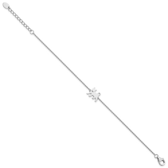 Sterling Silver Rhodium-plated Cat w/Heart 7in Plus 1in ext Bracelet